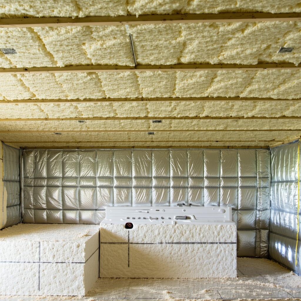 rigid insulation with bath insulation at ceiling